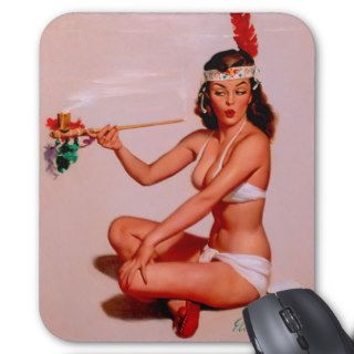 Vintage Gil Elvgren Pin Up Girl Smoking Peace Pipe Mousepad
