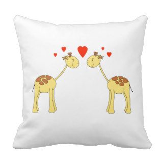 Two Facing Giraffes with Hearts. Cartoon. Pillow