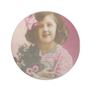 Cute Vintage Girl   Personalized Beverage Coasters