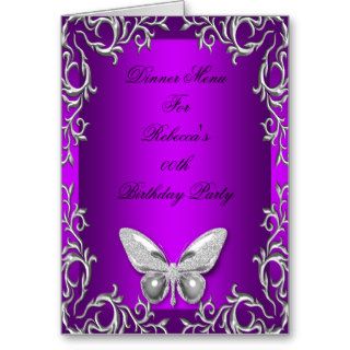 Menu Dinner Card Magenta Purple Butterfly Floral