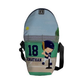 Personalized Cute Baseball cartoon player Messenger Bags