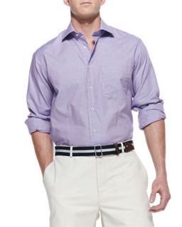 Mens Micro Check Sport Shirt, Purple   Peter Millar   Purple (LARGE)