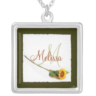 Simple Sunflower Custom Name Monogram Necklace