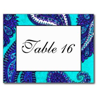 Electric Aqua Paisley Table Numbers Post Cards