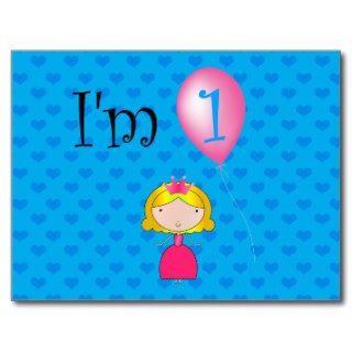 1st Birthday princess blue hearts Postcards