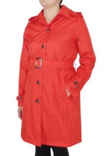 Capelli New York Ladies Solid Trench Rain Coat with Belt Riverside Red Large