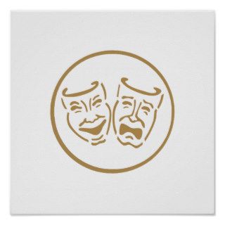 Drama Masks (White & Gold) Print
