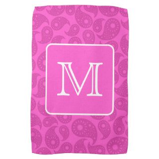 Custom Monogram. Bright Pink Paisley Pattern. Hand Towels