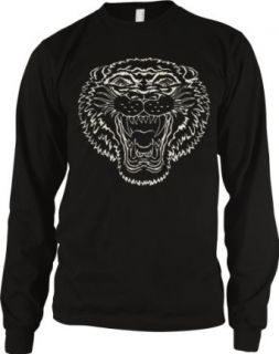 Growling Tiger Mens Tattoo Thermal Shirt, Old School Tiger Tattoo Style Design Mens Long Sleeve Thermal Clothing