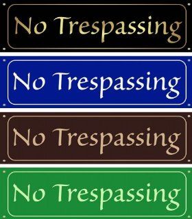 No Trespassing Sign   Gloss Black with Brass Colored Printing  Yard Signs  Patio, Lawn & Garden