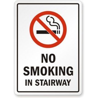 No Smoking in Stairway Sign Plastic, 10" x 7" Industrial Warning Signs