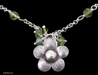 Peridot flower necklace, 'Spring Blossom' Pendant Necklaces Jewelry