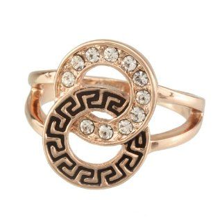 FM42 18k Yellow Gold Plated Two Circle Design Cubic Zirconia Greek Key Ring R154 Jewelry