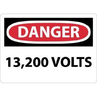NMC D473PB OSHA Sign, Legend "DANGER   13, 200 VOLTS", 14" Length x 10" Height, Pressure Sensitive Adhesive Vinyl, Black/Red on White Industrial Warning Signs