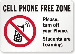 Cell Phone Free Zone, Please Turn Off Your Phone, Students Are Learning Aluminum Sign, 14" x 10"  Yard Signs  Patio, Lawn & Garden