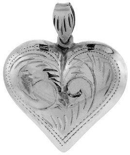 Sterling Silver Hand Engraved Very Large 1 1/4" Hollow Puffed Heart, with 18" Box chain. Jewelry