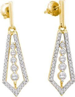 14KT Yellow Gold 0.75 CTW Diamond Fashion Earring Dangle Earrings Jewelry