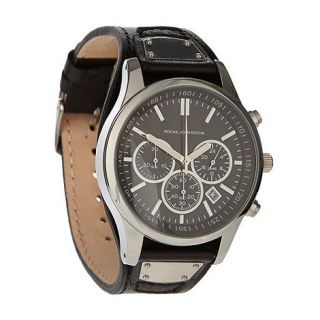 RJR.John Rocha Designer mens black chronograph dial leather strap watch