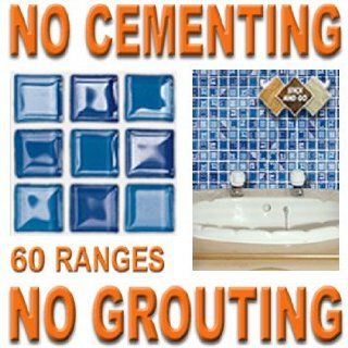 BLUE GLASS MOSAIC Box of 18 tiles 4x4 SOLID PEEL & STICK ON TILES apply over tiles or onto the wall    Decorative Tiles
