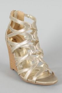 Royce 02 Strappy Open Toe Cut Out Wedges Gold Metallic 10 Shoes