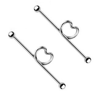 316L Surgical Steel Heart Loop Industrial Barbells   14G (1.6mm)   Length 1 1/2" (38mm)   Ball Size 5mm   Sold As A Pair Jewelry