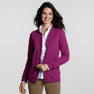 Lands End Pink womens cotton/wool ribbed ruffle cardigan