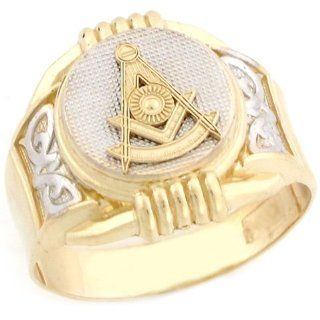 10k Two Tone Real Gold Past Master Freemason Masonic Round Mans Ring Jewelry