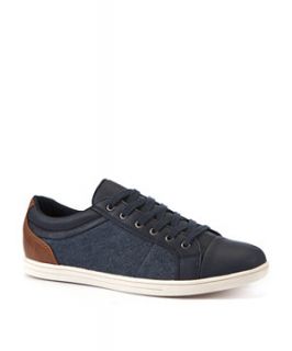 Navy Colour Block Leather Look Lace Up Trainers
