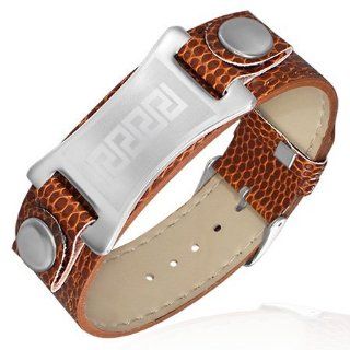 Brown Pvc Watch Style Belt Buckle Bracelet with Stainless Steel Greek Key Design, Length 8.66" + UK Shipped Within 24hrs Of Order Placed Jewelry