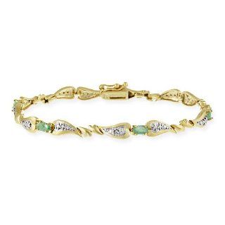 Gold Tone over Sterling Silver Emerald & Diamond Accent Heart Link Bracelet Jewelry