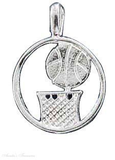 Sterling Silver 18" .8mm Wide Box Chain Necklace With Basketball Hoop And Ball Round Circle Sports Pendant Jewelry