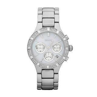 DKNY Ladies silver stone bezel watch