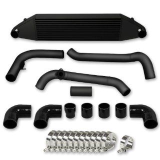 BOITCL+PP COBALT08 BK, Overall Size 42" x 7.75" x 4" Aluminum Bar and Plate Black Powder Coated Bolt On Front Mount Turbo Intercooler with Bolt on Piping Pipes Automotive