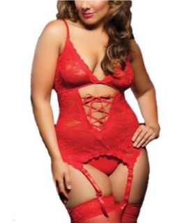 Dreamspell Sexy Hot Red Plus Size Lingerie V neck Backless Handcuffs Teddy Underwear Babydoll 1091P (XXXL) Clothing