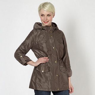 Maine New England Brown metallic popper trim parka coat