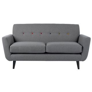 Ben de Lisi Home Small grey Hockney sofa with multi coloured buttons and dark wood feet