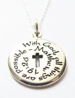 Religious Inspirational Quote Necklace With God All Things Are Possible Sterling Silver Charm 18" Necklace  Wedding Ceremony Accessories  