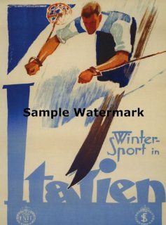 SKI Italy Unitary Parliamentary Republic in South central Europe Italia Italian Skiing Winter Sport 16" X 22" Image Size Vintage Poster Reproduction   Prints