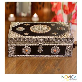 Mango Wood and Nickel plated Brass 'Antique Flair' Jewelry Box (India) Novica Jewelry Boxes