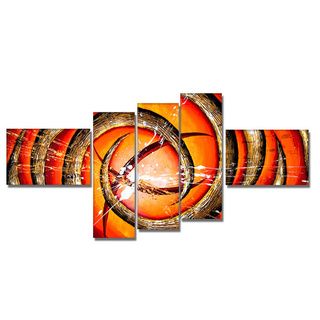 'Abstract Orange Swirl' Hand Painted Canvas Art (5 Piece) DESIGN ART Canvas