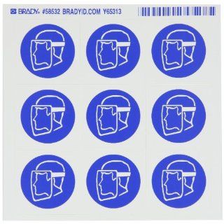 Brady 58532 Pressure Sensitive Vinyl Right To Know Pictogram Labels , Blue On White,  1 1/2" Height x 1 1/2" Width,  Pictogram "Face Shield" (9 Per Card,  1 Card per Package)