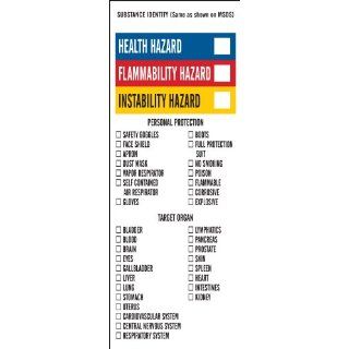 Brady 121147 Vinyl Film Write On Right To Know Target Organ Labels , Black,  Red,  Blue,  Yellow On White,  8"H x 3"W  (500 Labels per Roll, 1 Roll per Package)