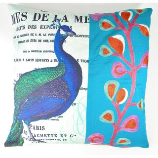 Peacock Printed and Stitched Cushion Cover Throw Pillows