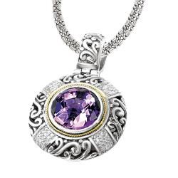 Sterling Silver and 18k Gold Amethyst and 3/10ct TDW Diamond Necklace (H I, I2 I3) Gemstone Necklaces