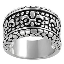 Silvertone Fleur de Lis and Pebble Design Ring Fashion Rings