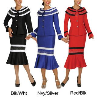 Divine Apparel Caplet Collar Color Block Womens Skirt Suit Divine Apparel Suits & Suit Separates