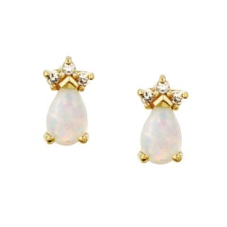 10k Gold Created Opal and Diamond Accent Earrings Gemstone Earrings