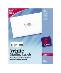 Laser Labels, Mailing, 1''x2 5/8'', White RSAress Labels