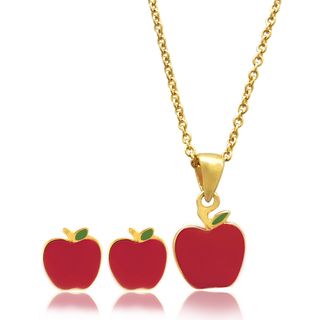 Molly and Emma 18k Gold Overlay Children's Enamel Apple Jewelry Set Molly and Emma Children's Jewelry Sets