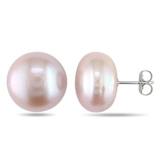 Miadora 14k White Gold Pink Pearl Stud Earrings (13 14 mm) Miadora Pearl Earrings